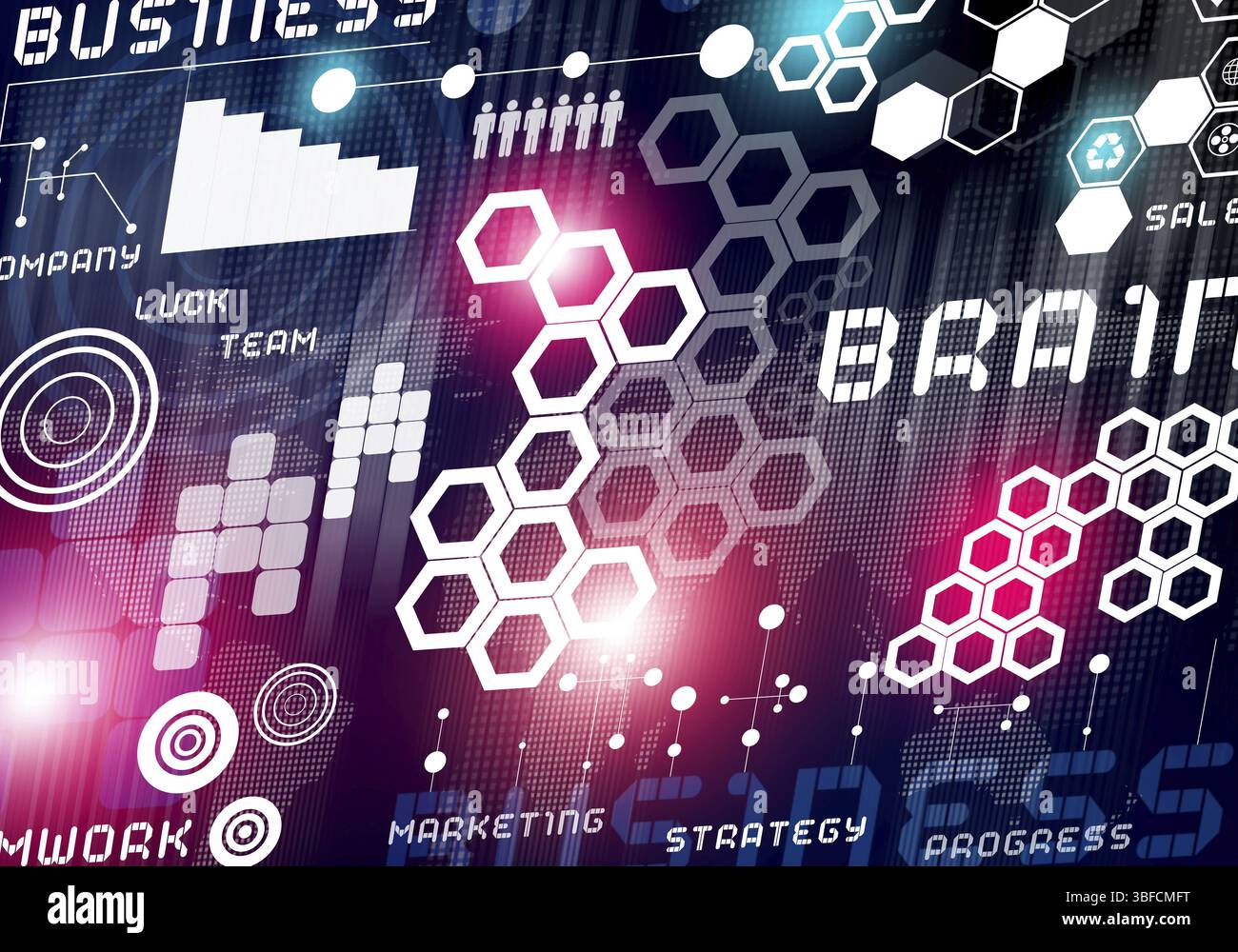 Business digitale immagine di sfondo con icone sulla schermata media Foto Stock