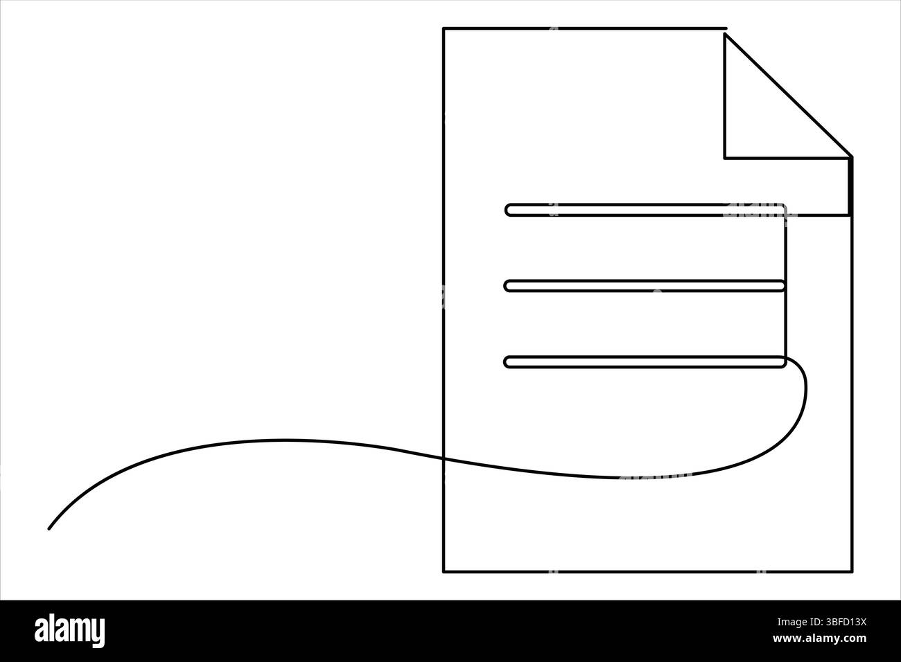 Disegno continuo su una linea del documento con illustrazione vettoriale dello spigolo piegato Illustrazione Vettoriale