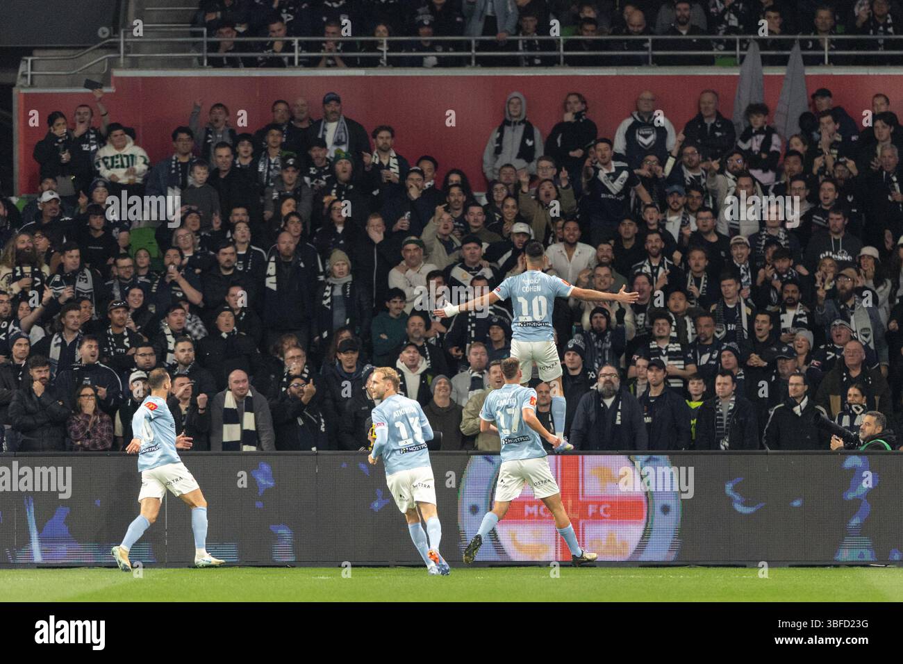 Melbourne, Australia. 31 maggio 2025. Yonatan Cohen del Melbourne City FC festeggia dopo aver segnato un gol durante la finale maschile di A-League tra il Melbourne City FC e il Melbourne Victory FC all'AAMI Park il 31 maggio 2025 a Melbourne, Australia. Crediti: Santanu Banik/Alamy Live News Foto Stock