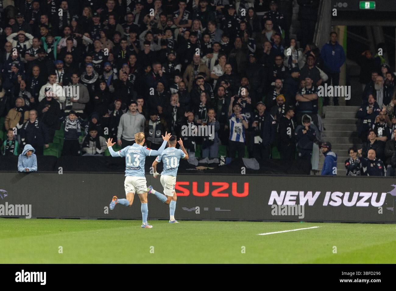 Melbourne, Australia. 31 maggio 2025. Yonatan Cohen del Melbourne City FC festeggia dopo aver segnato un gol durante la finale maschile di A-League tra il Melbourne City FC e il Melbourne Victory FC all'AAMI Park il 31 maggio 2025 a Melbourne, Australia. Crediti: Santanu Banik/Alamy Live News Foto Stock