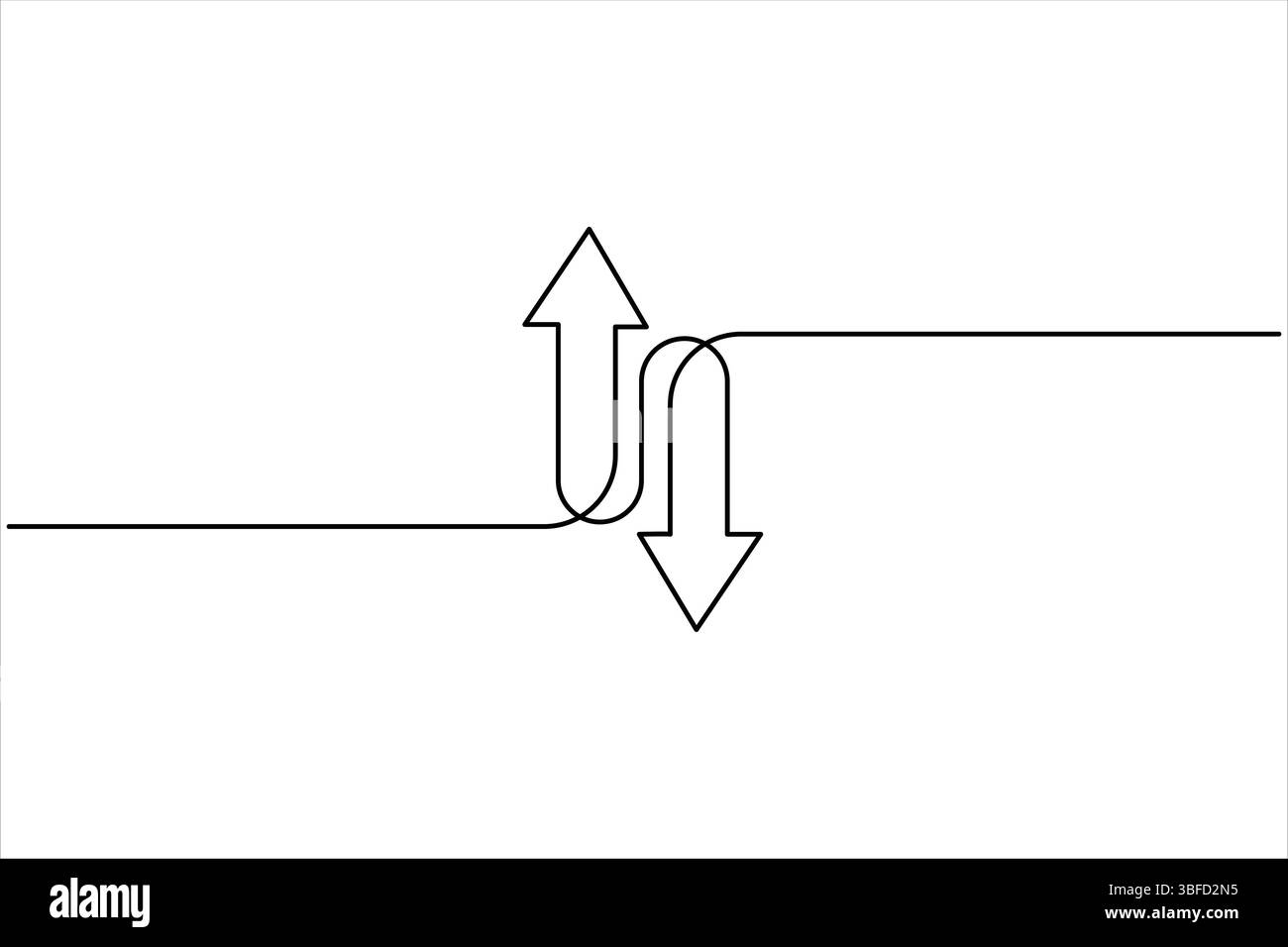 Disegno grafico continuo su una linea di frecce. Illustrazione vettoriale del simbolo della freccia della linea art Illustrazione Vettoriale