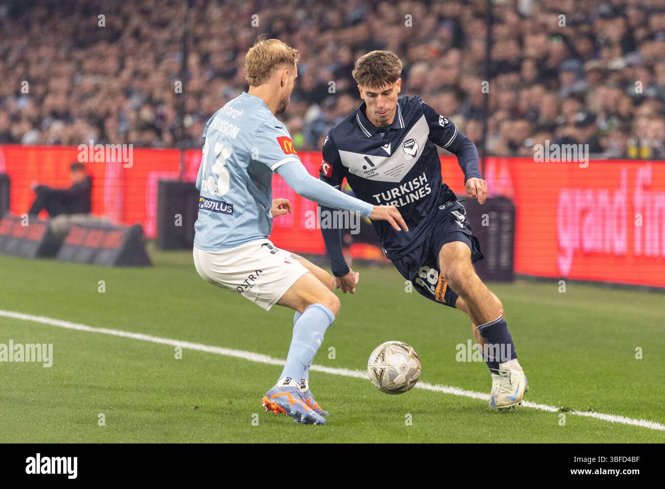 Melbourne, Australia. 31 maggio 2025. Il Kasey Bos of MELBOURNE VICTORY FC controlla la palla durante la finale maschile di A-League tra il Melbourne City FC e il Melbourne Victory FC all'AAMI Park il 31 maggio 2025 a Melbourne, Australia. Crediti: Santanu Banik/Alamy Live News Foto Stock