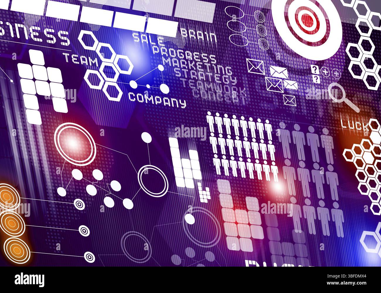 Business digitale immagine di sfondo con icone sulla schermata media Foto Stock