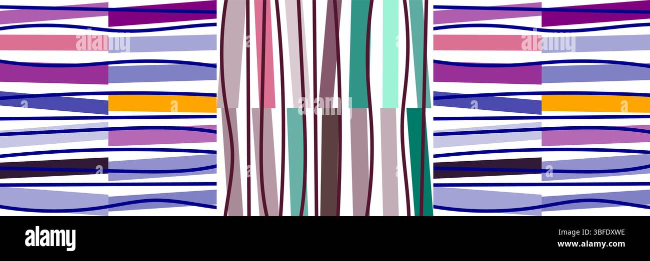 Elegante motivo senza cuciture ispirato all'estate con strisce melodiche in tonalità viola, blu, tè e rosa. Questo design sofisticato combina verti Illustrazione Vettoriale