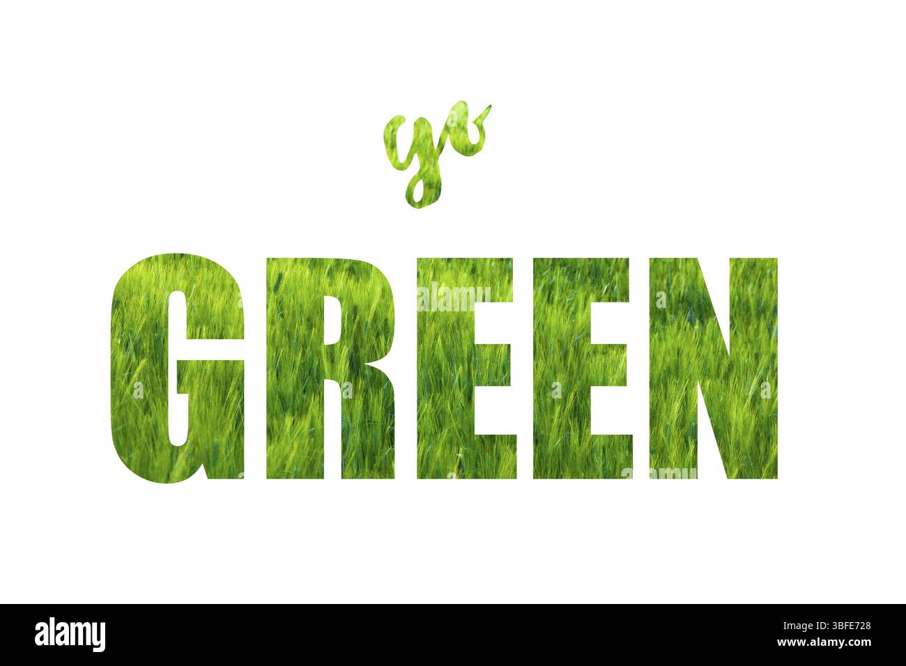 Ispirato messaggio Go Green con lettere di erba verde Foto Stock