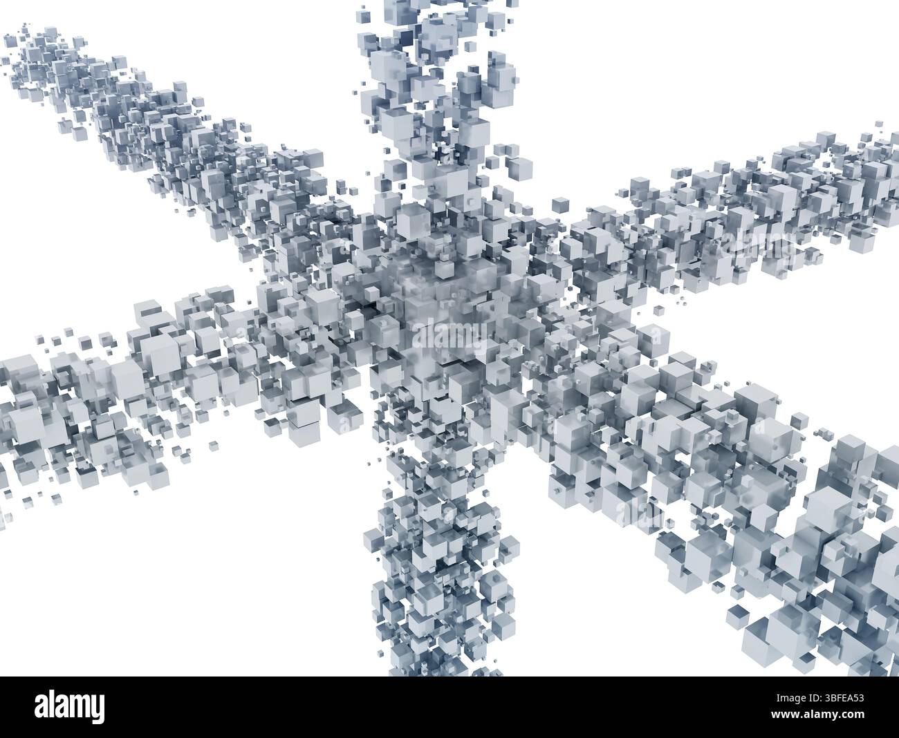 Big data, blockchain e tecnologia con cubi. Illustrazione 3D isolata su sfondo bianco Foto Stock