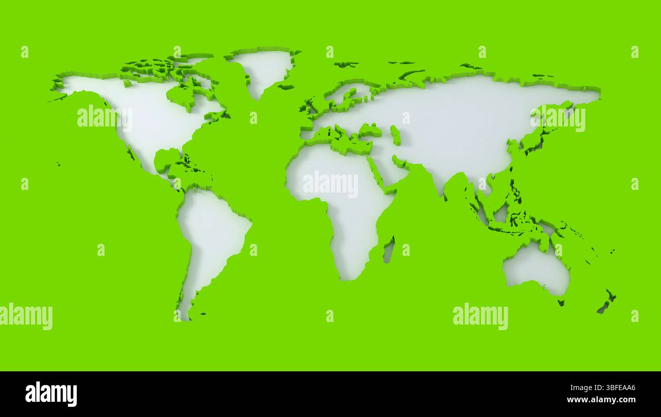 Impronta della mappa del mondo 3d verde astratta Foto Stock
