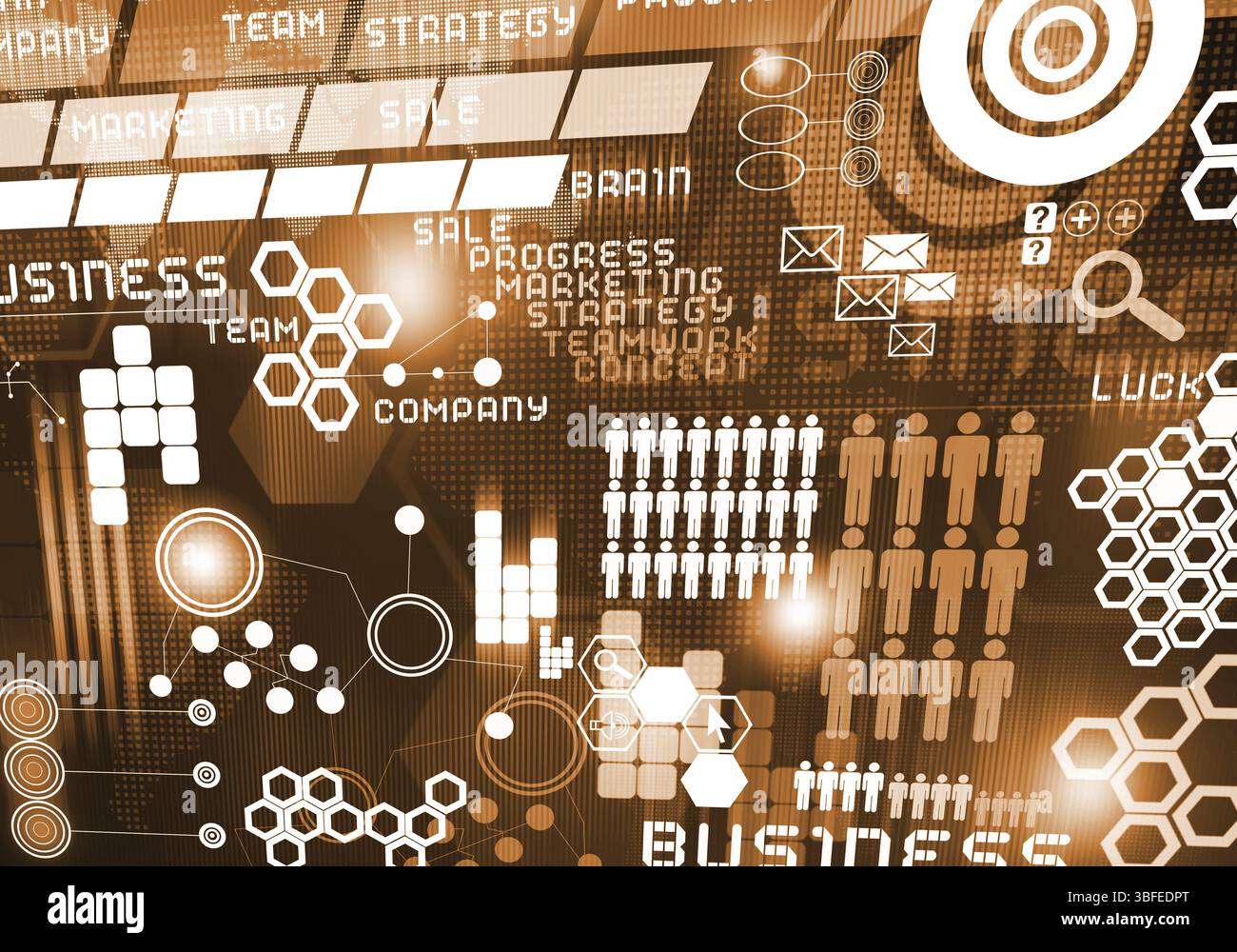 Business digitale immagine di sfondo con icone sulla schermata media Foto Stock