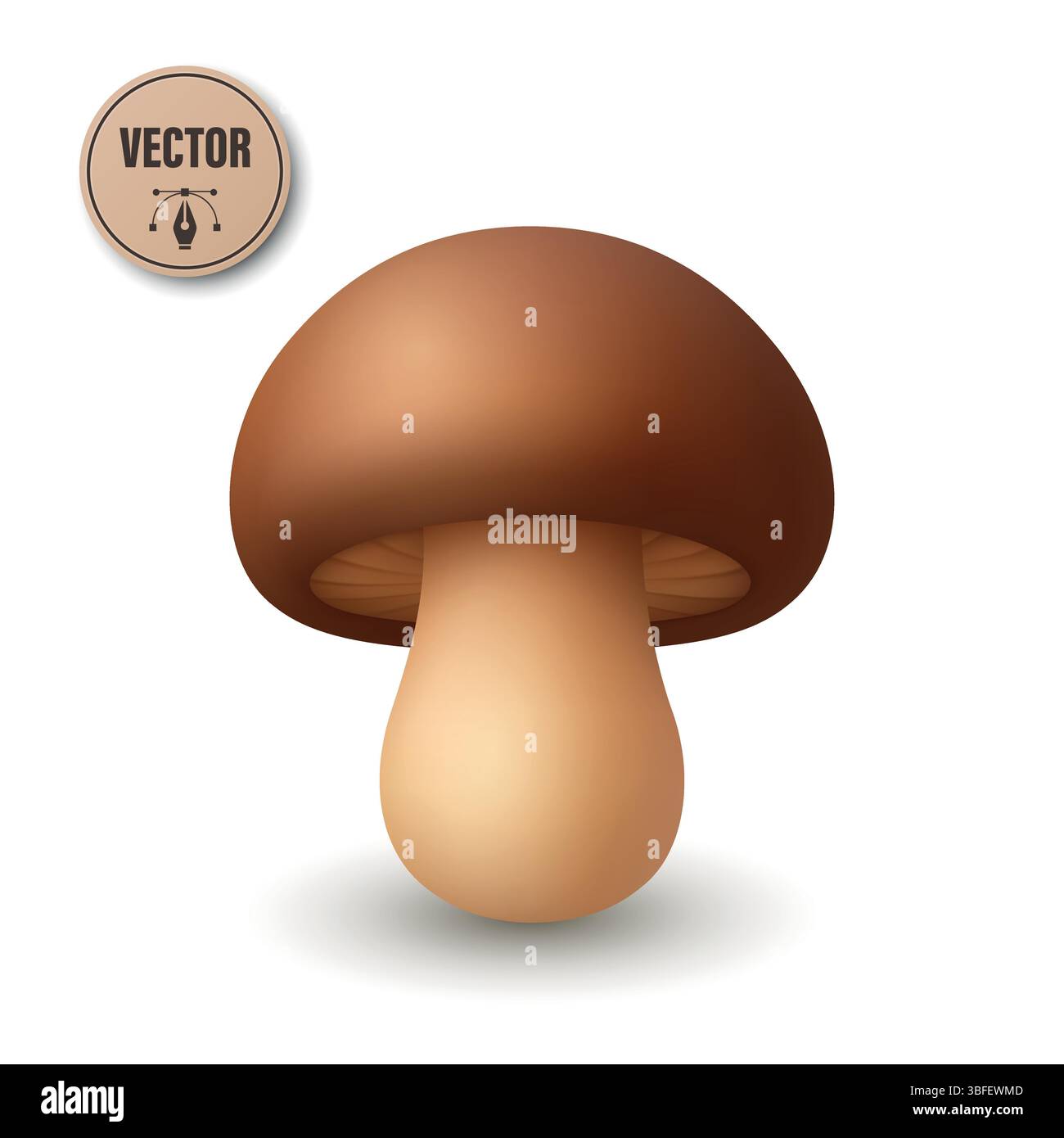 Icona a forma di fungo 3D cute Vector realistica. Illustrazioni di funghi cartoni animati primo piano isolato su sfondo bianco. Clipart funghi funghi, modello di progettazione per Illustrazione Vettoriale
