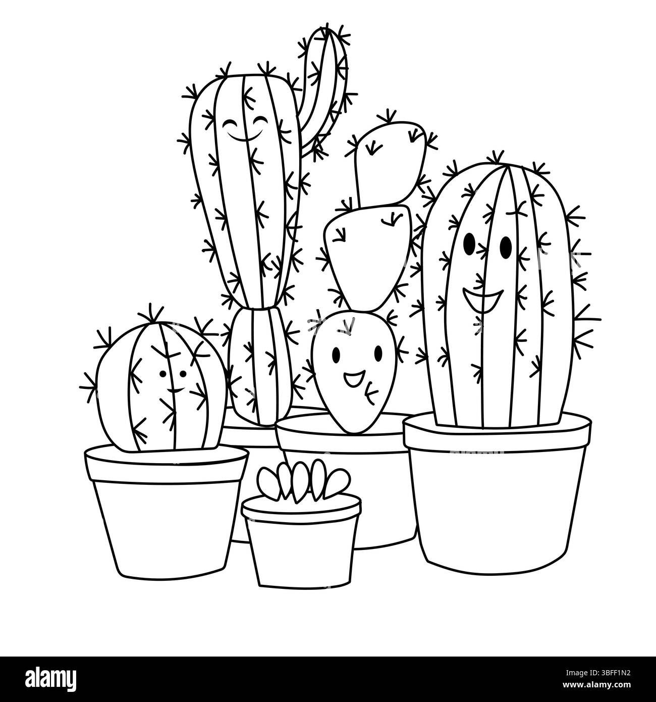 Pagina da colorare per bambini kawaii succulento, colorazione libro cactus linea vettoriale piatto Illustrazione Vettoriale
