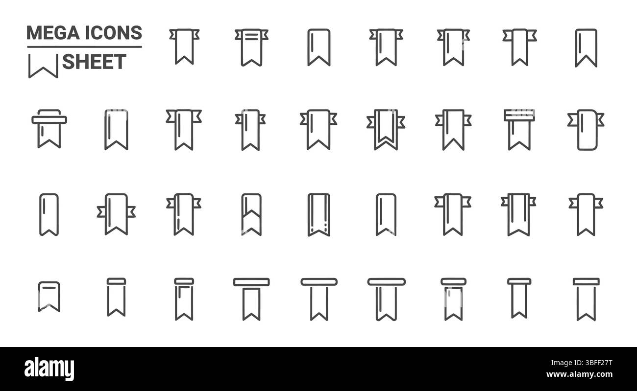 Set di icone vettoriali segnalibri lineari, foglio icone. Illustrazione Vettoriale