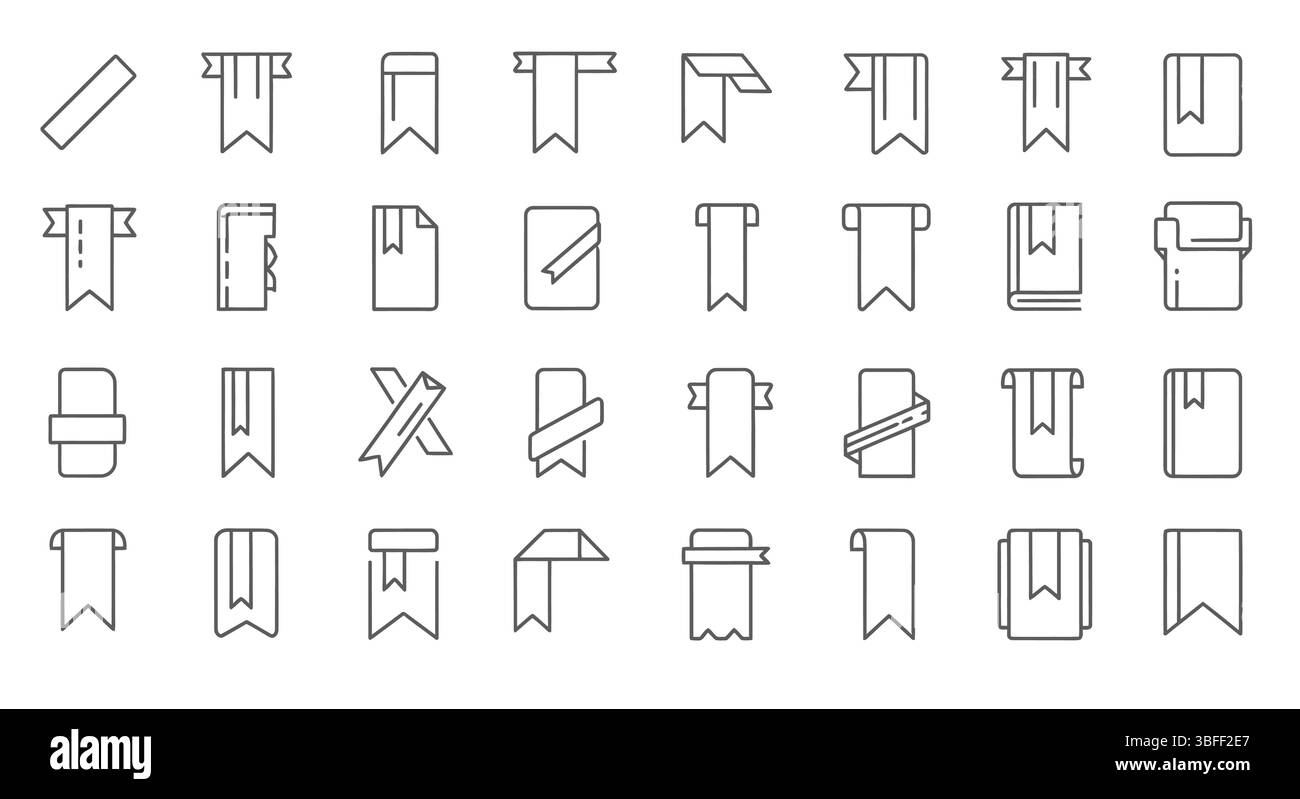 Set di icone vettoriali segnalibri lineari, foglio icone. Illustrazione Vettoriale