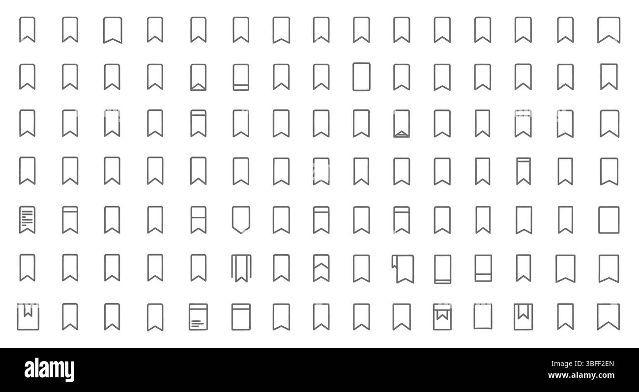 Set di icone vettoriali segnalibri lineari, foglio icone. Illustrazione Vettoriale