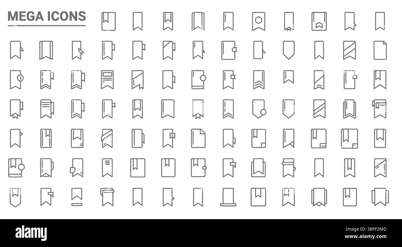 Set di icone vettoriali segnalibri lineari, foglio icone. Illustrazione Vettoriale