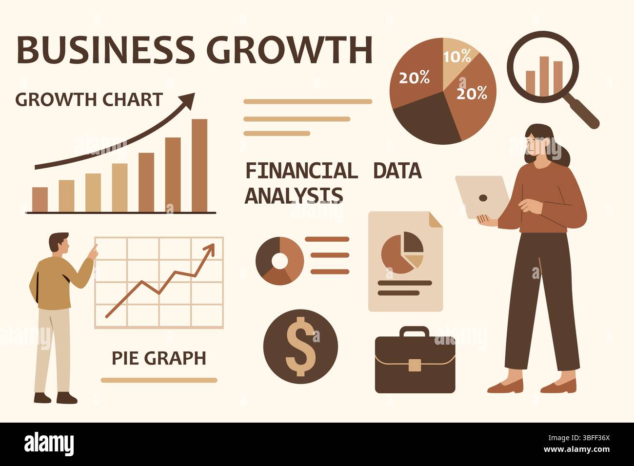 Crescita aziendale analisi finanziaria vettore crescita economica analisi dei grafici dati finanziari crescita aziendale Illustrazione Vettoriale