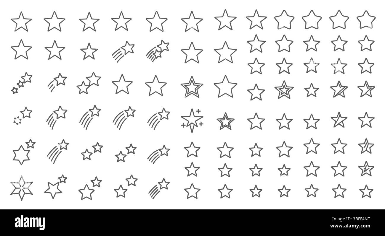 Set di icone vettore stella lineare, foglio icone. Illustrazione Vettoriale