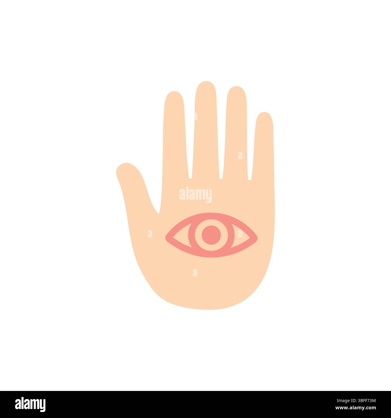 Semplice illustrazione di un simbolo mistico di mano con un occhio centrale, che evoca un boho e un'estetica spirituale. Illustrazione Vettoriale