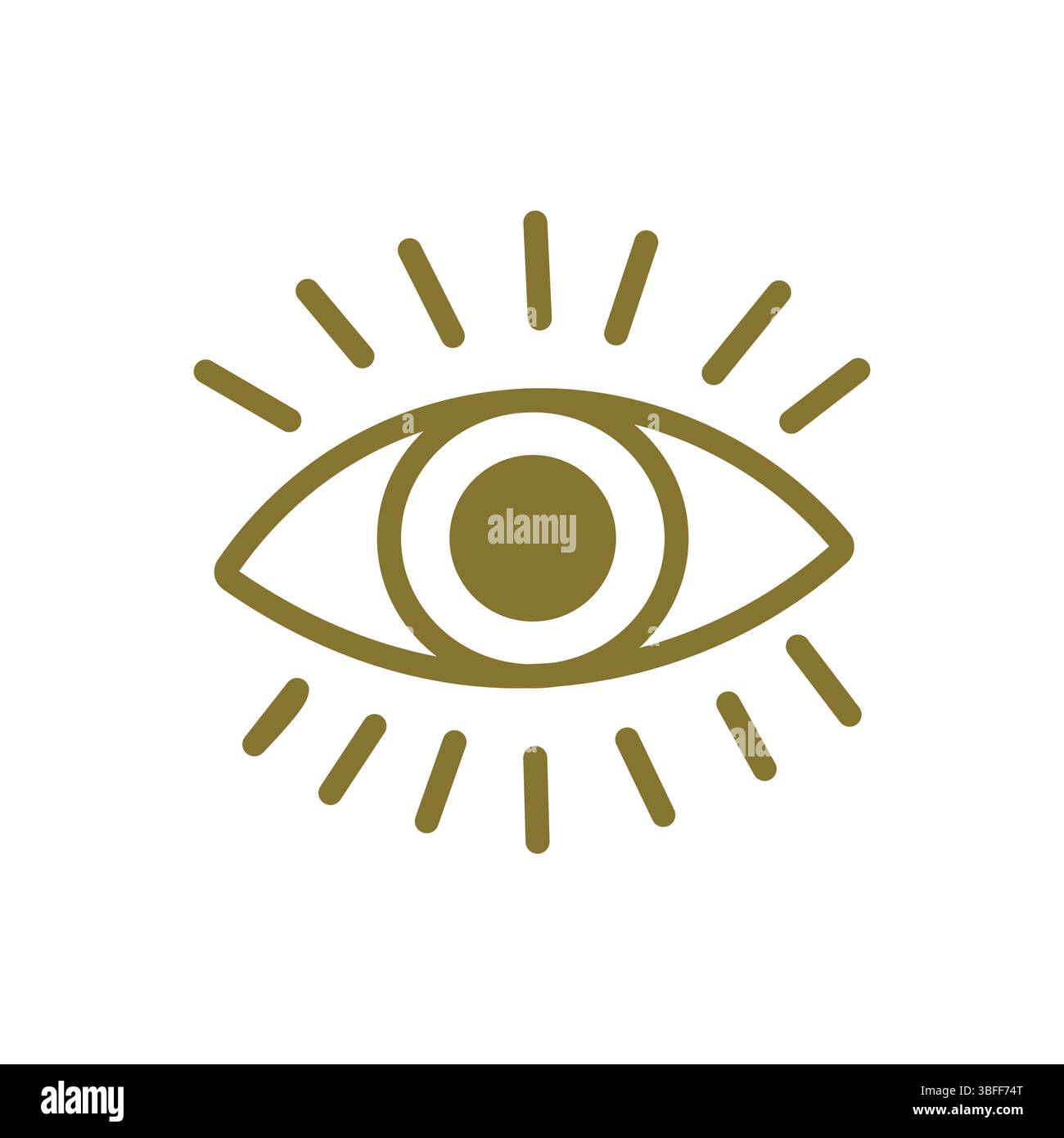 Audace simbolo dell'occhio disegnato a mano con i raggi, che dona un'estetica mistica boho ai disegni digitali e all'arte spirituale. Illustrazione Vettoriale
