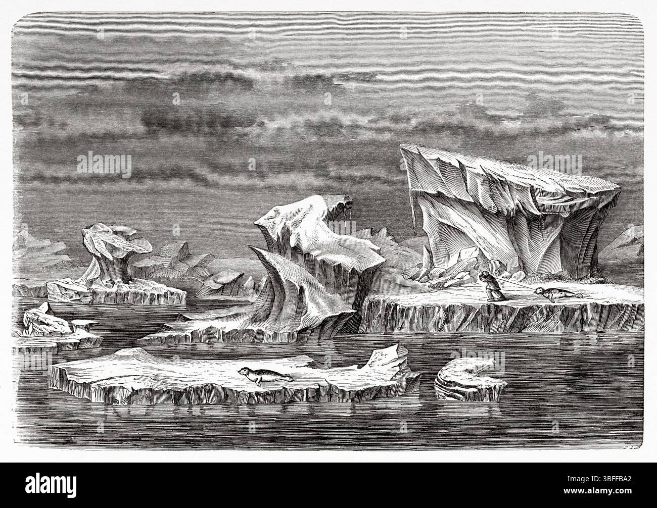 Labirinto di iceberg, Groenlandia. Seconda spedizione polare settentrionale tedesca delle navi la Germania e la Hansa nel 1869-1870 del capitano Paul Friedrich August Hegemann (1836-1913) le Tour du Monde 1874 Foto Stock