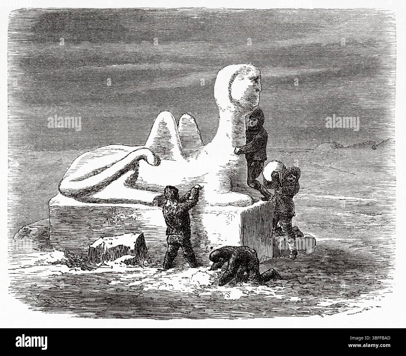 Ricreazione di una sfinge di neve, la Groenlandia. Seconda spedizione polare settentrionale tedesca delle navi la Germania e la Hansa nel 1869-1870 del capitano Paul Friedrich August Hegemann (1836-1913) le Tour du Monde 1874 Foto Stock