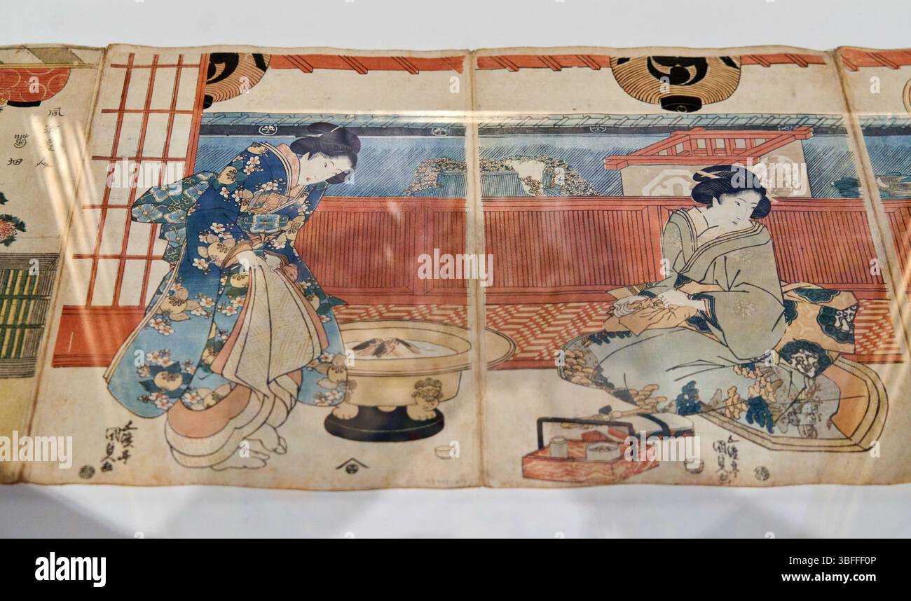 Ukiyo-e (album with Seventy Pictures), Colour Woodcut on paper, Keisai Eisen (1790-1848), Utagawa Kunisada (1786-1865), Kikugawa Eizan (1787-1867), Ka Foto Stock