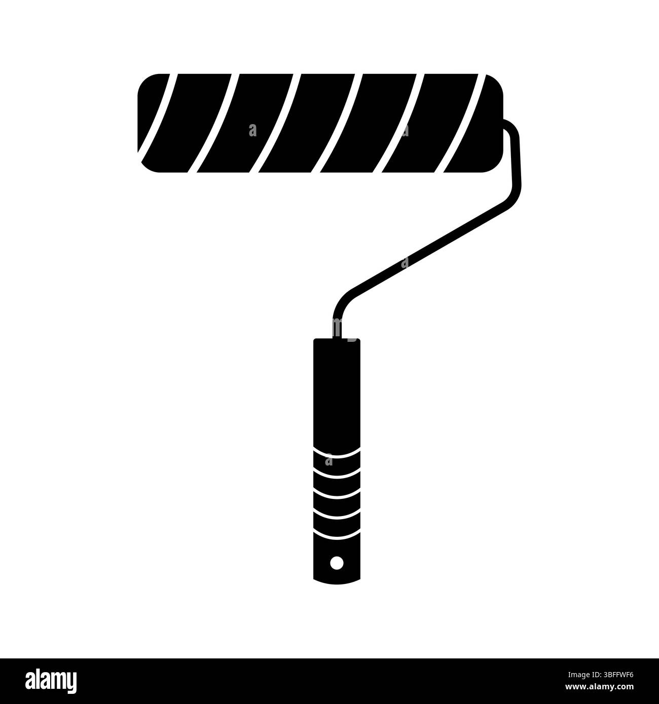 Illustrazione del vettore del rullo di verniciatura. Il rullo è caratterizzato da un design a strisce e testurizzate sulla parte cilindrica in schiuma, insieme a un manico curvo. Illustrazione Vettoriale