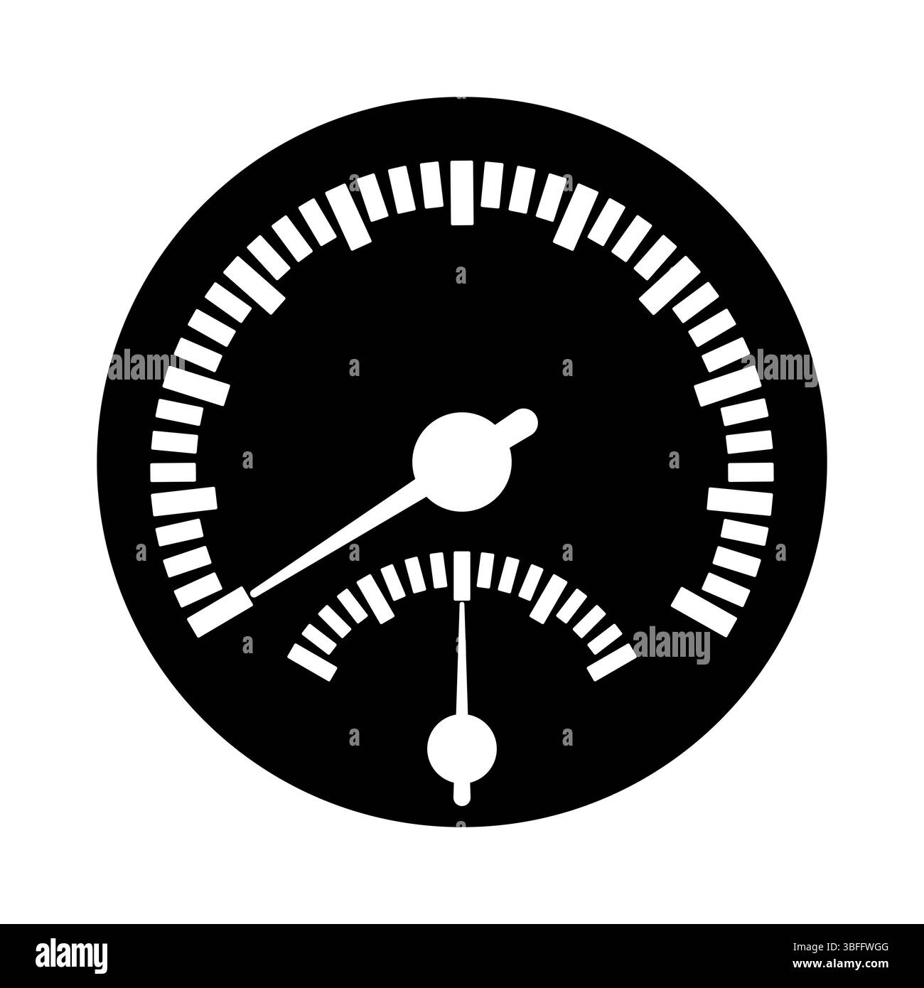 Illustrazione del vettore del tachimetro. Il design presenta un layout circolare con un ampio calibro primario e un indicatore secondario più piccolo sotto di esso. Illustrazione Vettoriale