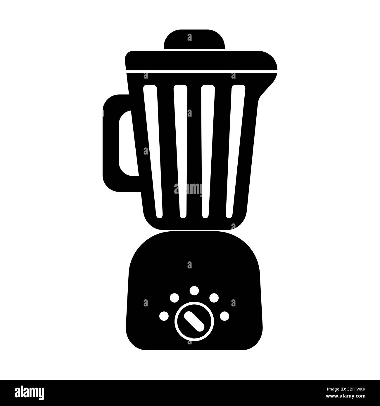 Illustrazione vettoriale della silhouette del frullatore. Il frullatore è dotato di una caraffa con sporgenze verticali e un manico sul lato sinistro. Illustrazione Vettoriale