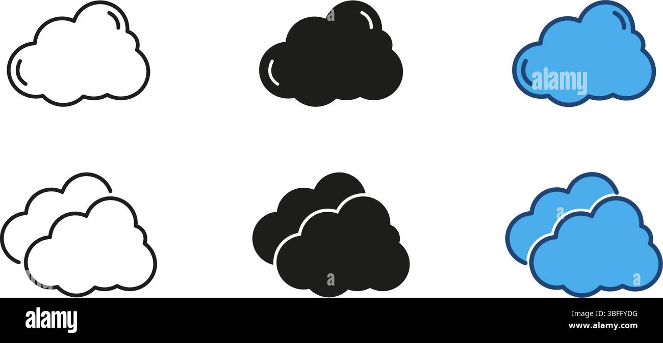 Linea meteo nuvola e set di icone continue. Raccolta di simboli nuvola delle previsioni meteo. Illustrazione vettoriale isolata Illustrazione Vettoriale