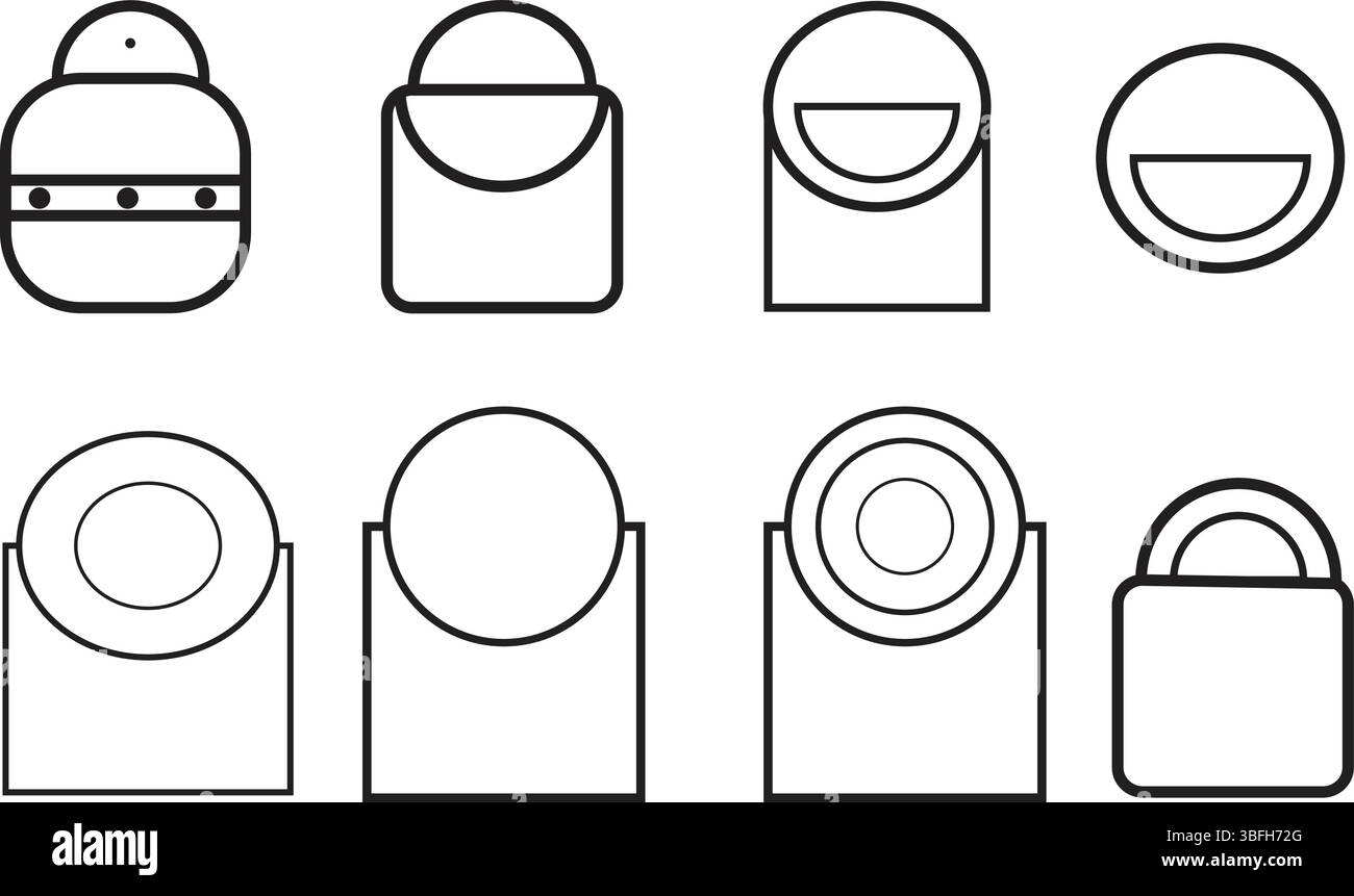 Delineare le icone vettoriali delle bottiglie d'acqua riutilizzabili e dei modelli thermos per concetti eco-compatibili e lifestyle Illustrazione Vettoriale