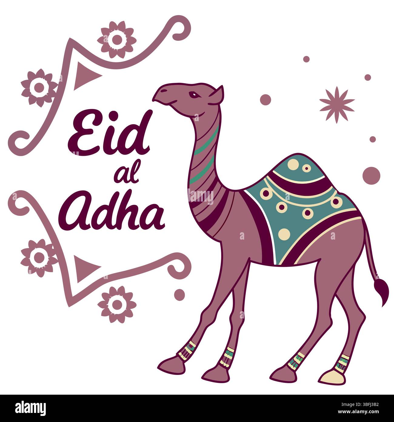 EID al-Adha Mubarak cammello Badge Vector | emblema del Festival islamico di sfondo bianco Illustrazione Vettoriale