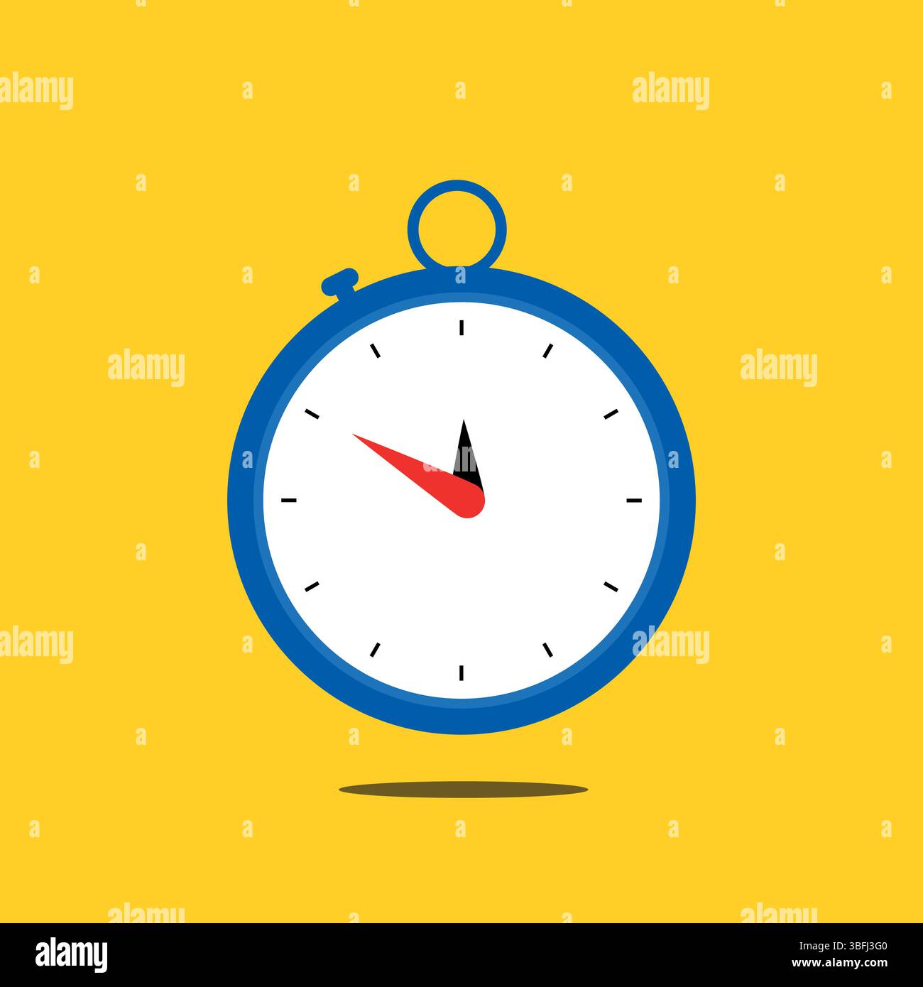 Design vettoriale Orologio blu | icona dell'ora su sfondo giallo con ombra Illustrazione Vettoriale