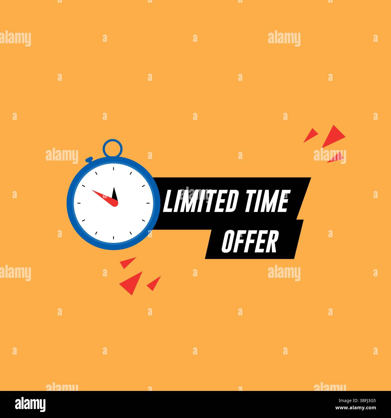 Distintivo dell'offerta limitata nel tempo con orologio blu | Design vettoriale su sfondo giallo Illustrazione Vettoriale