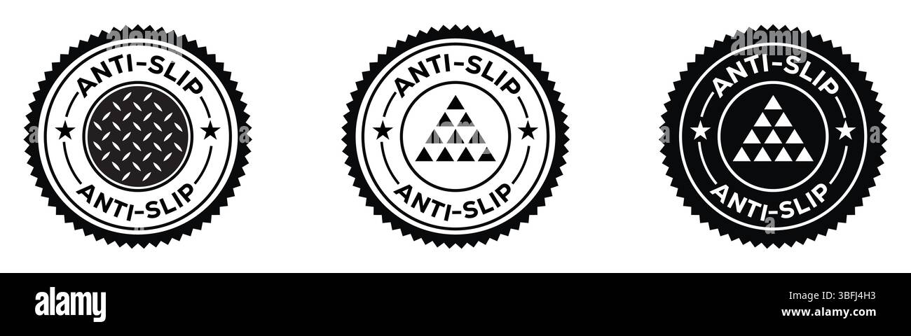 Set di icone con badge di sicurezza antiscivolo per etichette di prodotto Illustrazione Vettoriale