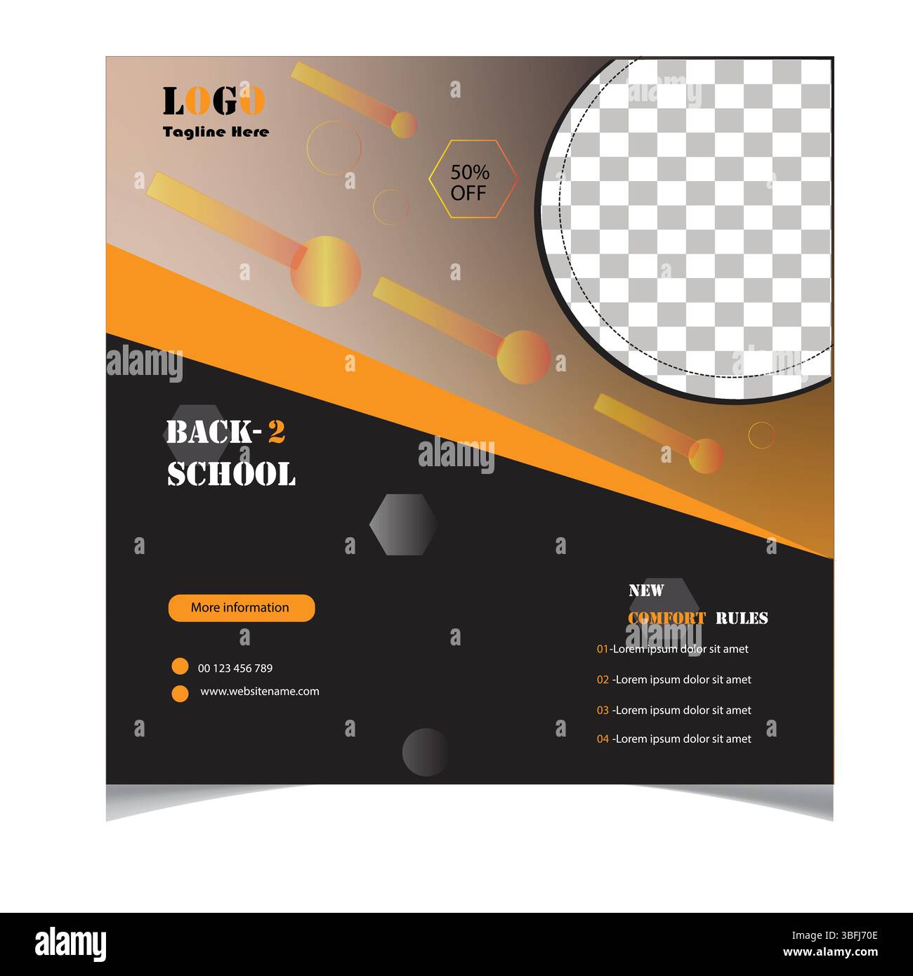 Design del volantino promozionale Back-to-School con il 50% di sconto Illustrazione Vettoriale