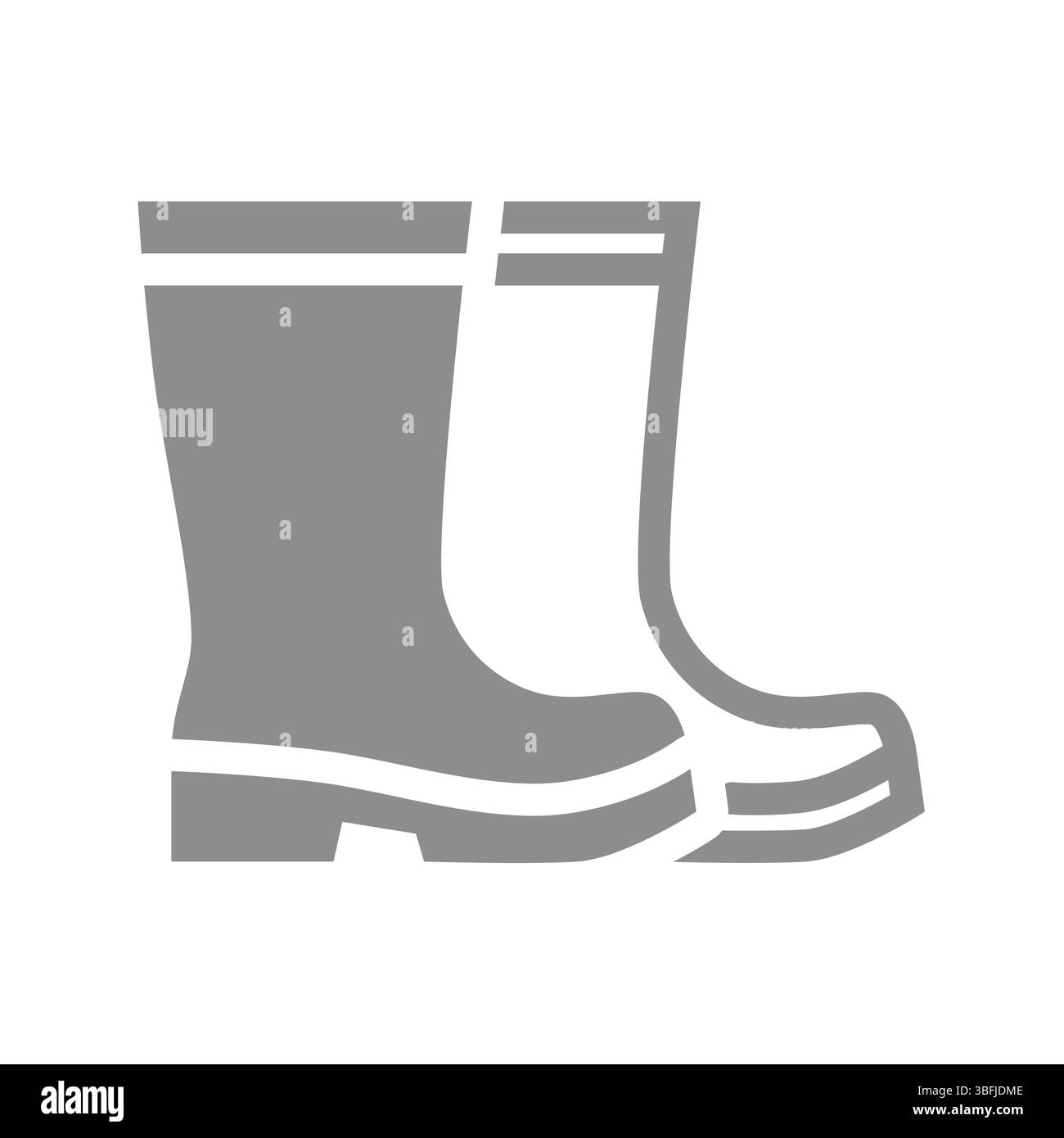 Stivali antipioggia o in gomma, indumenti da lavoro protettivi. Un paio di stivali gommosi e un'icona vettoriale di protezione delle calzature. Illustrazione Vettoriale