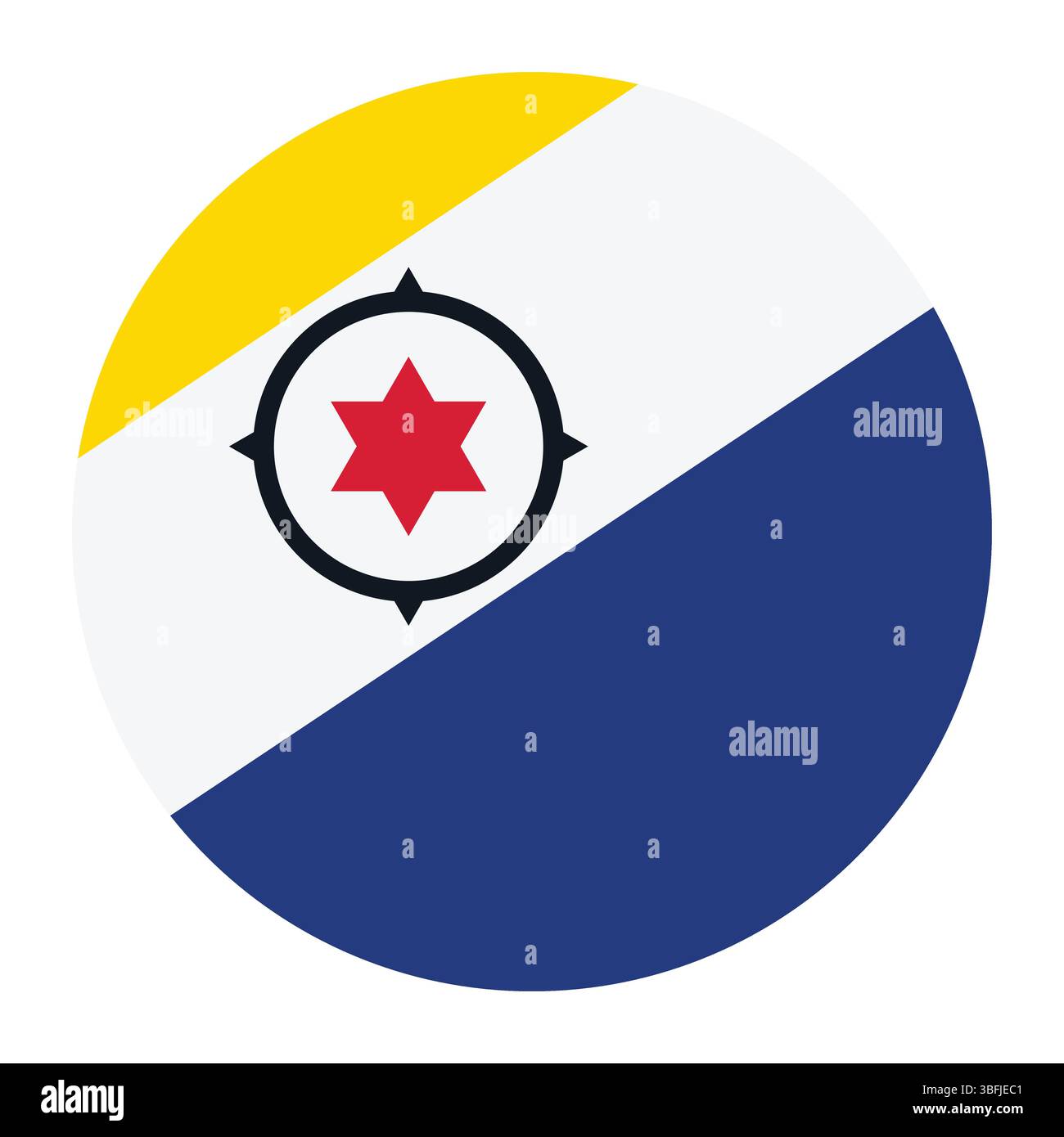 Bandiera dei Caraibi olandesi. Bandiera del cerchio Caribisch Nederland. Icona della bandiera. Colore standard. Bandiera rotonda. Illustrazione del computer. Illustrazione digitale. Illustrazione Vettoriale