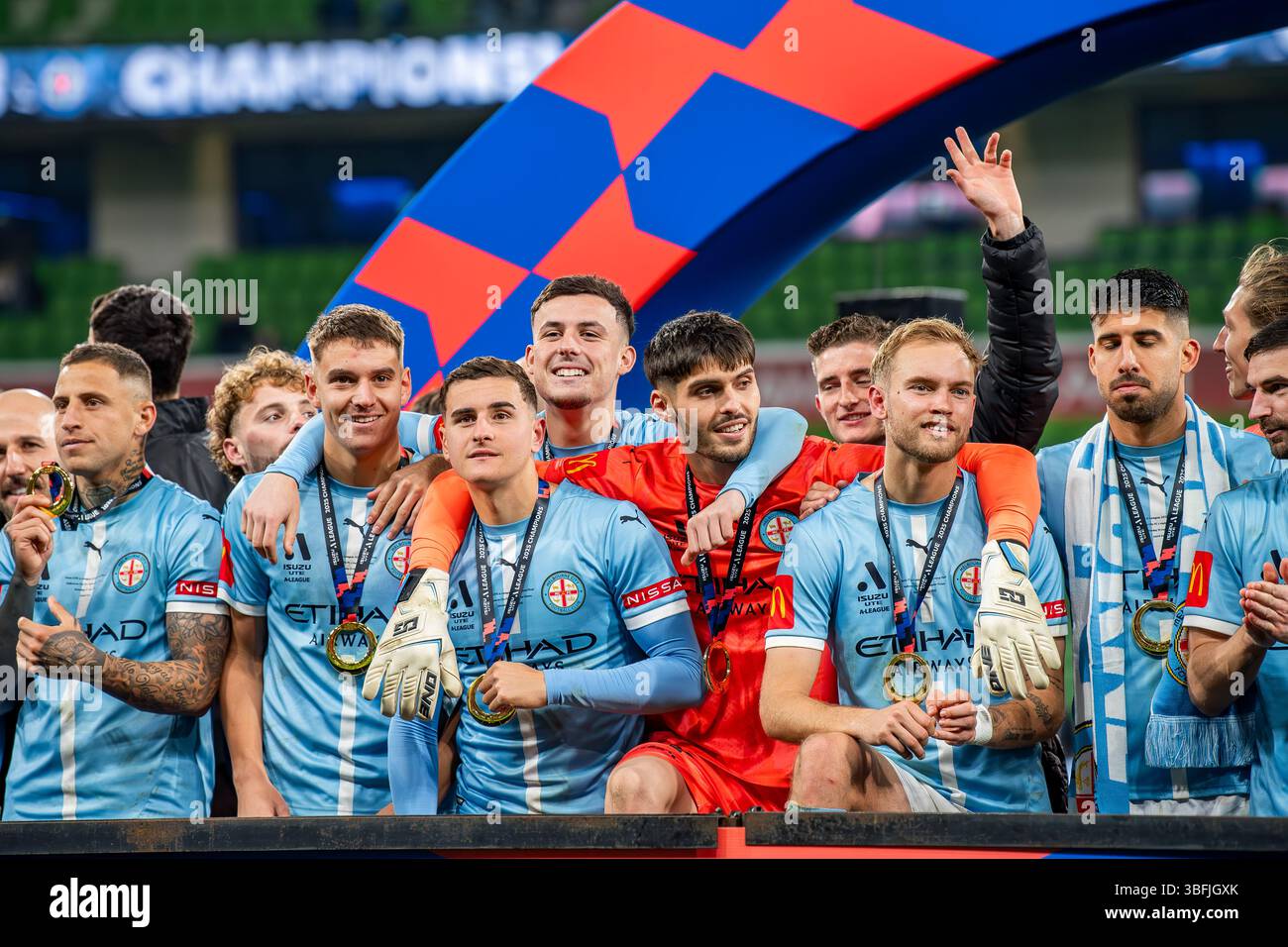 Melbourne, Australia. 31 maggio 2025. La squadra del Melbourne City è la campionessa Isuzu A-Leagues 2025 dopo aver sconfitto Melbourne Victory 1-0 all'AAMI Park. Punteggio finale: Melbourne City 1 - 0 Melbourne Victory Credit: SOPA Images Limited/Alamy Live News Foto Stock