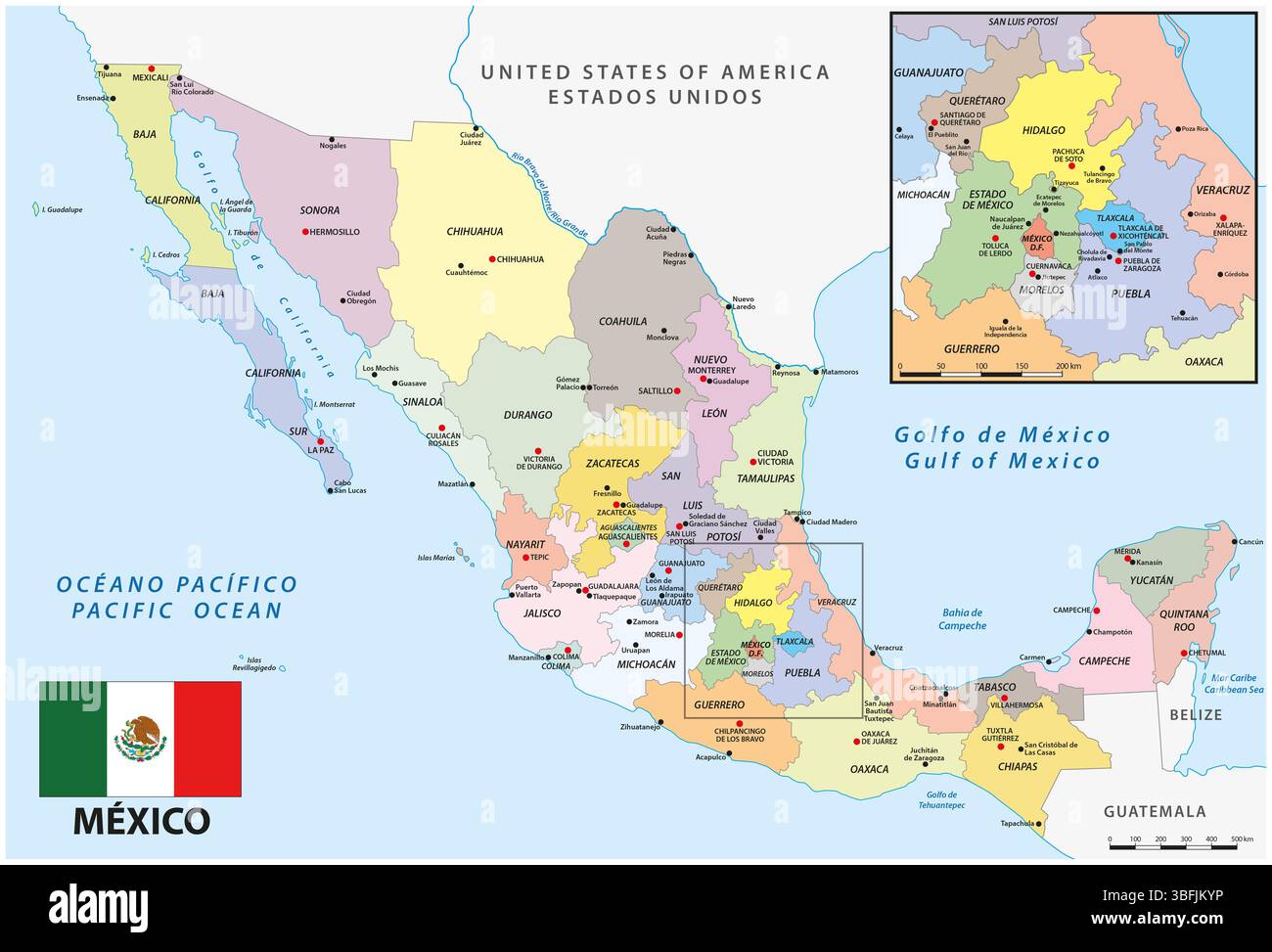 Mappa delle divisioni amministrative del Messico Foto Stock