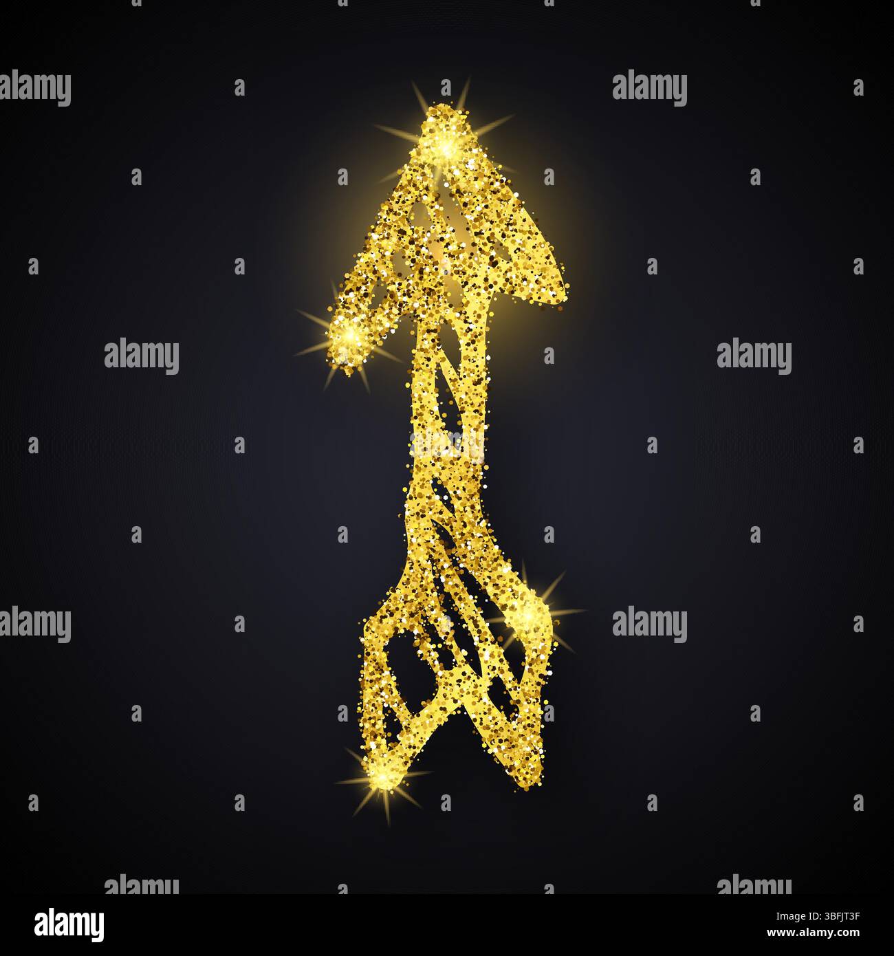 Freccia disegnata a mano con glitter dorato. Freccia Doodle con effetto glitter dorato su sfondo scuro. Illustrazione vettoriale Illustrazione Vettoriale