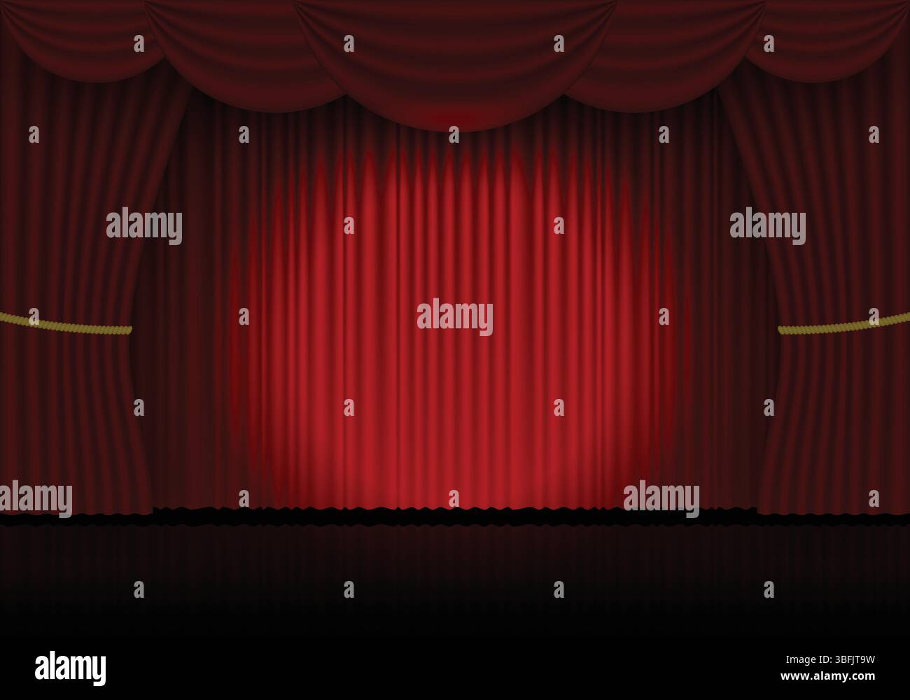 Tende da opera, cinema o teatro. Riflettori puntati sullo sfondo di tende chiuse in velluto. Illustrazione vettoriale Illustrazione Vettoriale