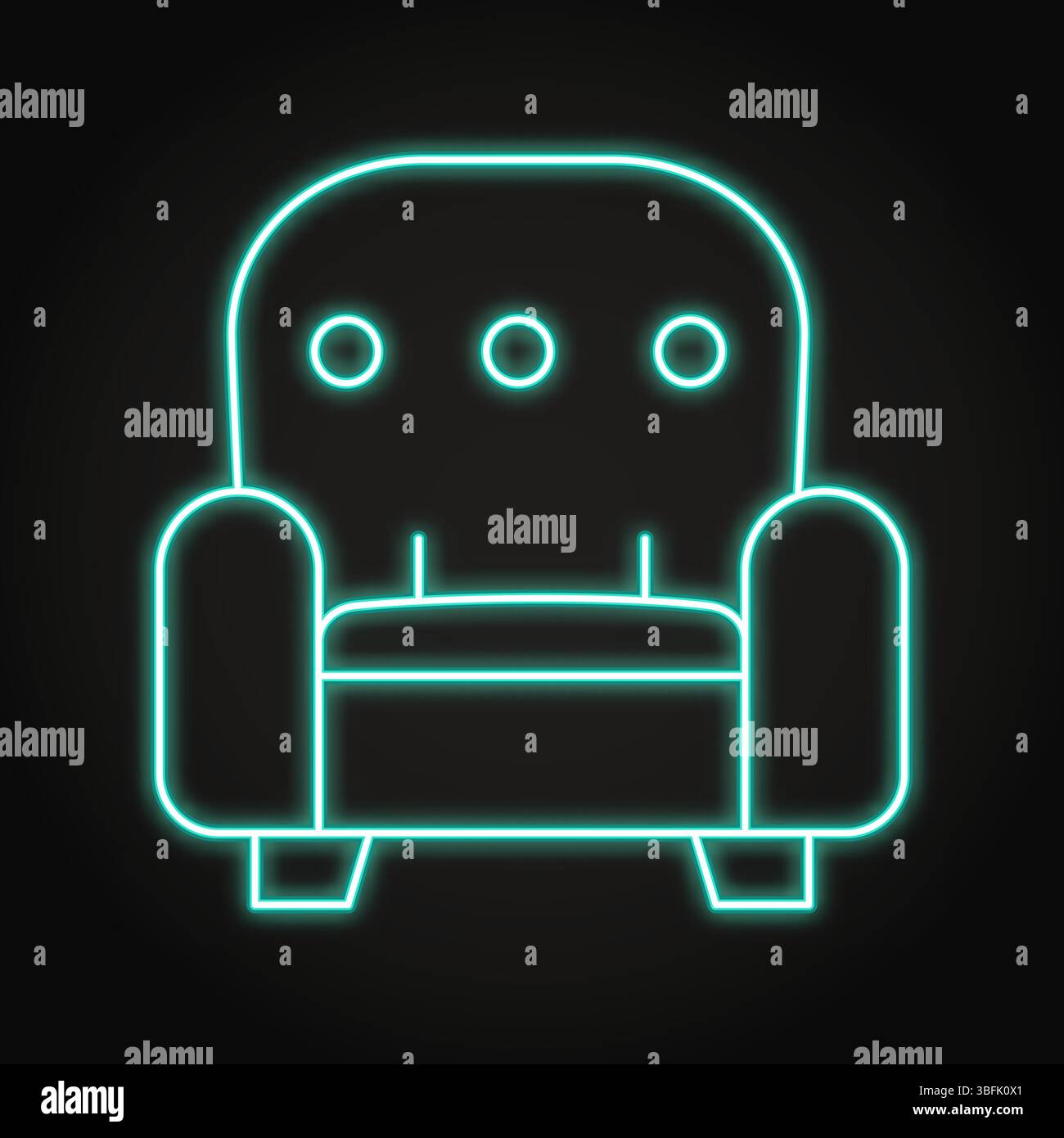 Icona della linea al neon per mobili imbottiti. Mobili morbidi, poltrona. Illustrazione vettoriale Illustrazione Vettoriale