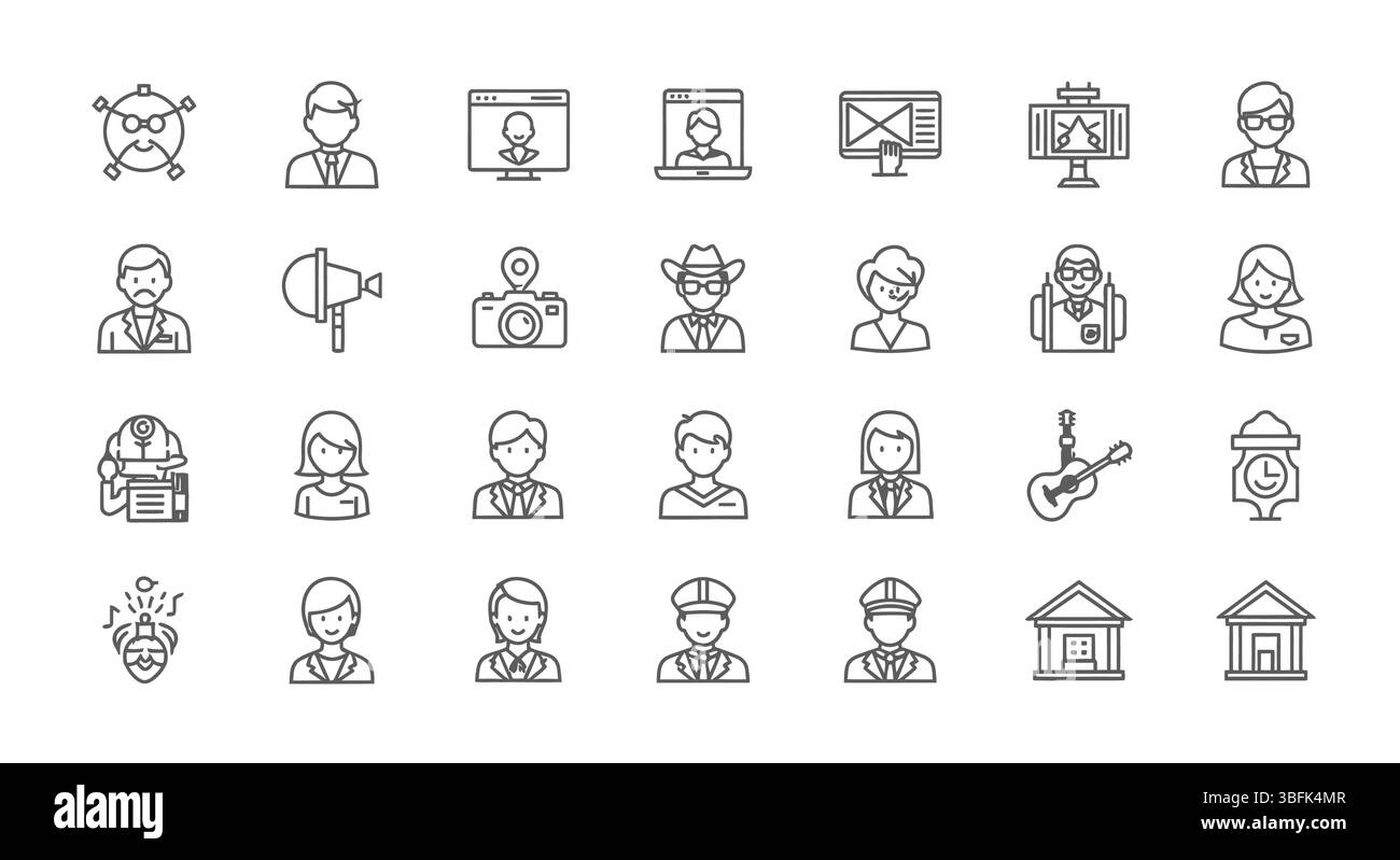 Set di icone lavori creativi – Design, Arte, supporti multimediali e simboli di creazione di contenuti Illustrazione Vettoriale