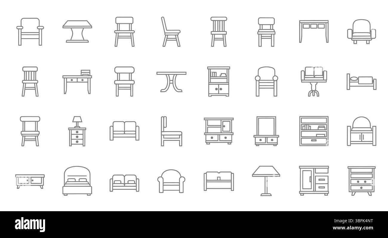 Set di icone per mobili - Home, Office, Living e Interior Design Symbols Illustrazione Vettoriale