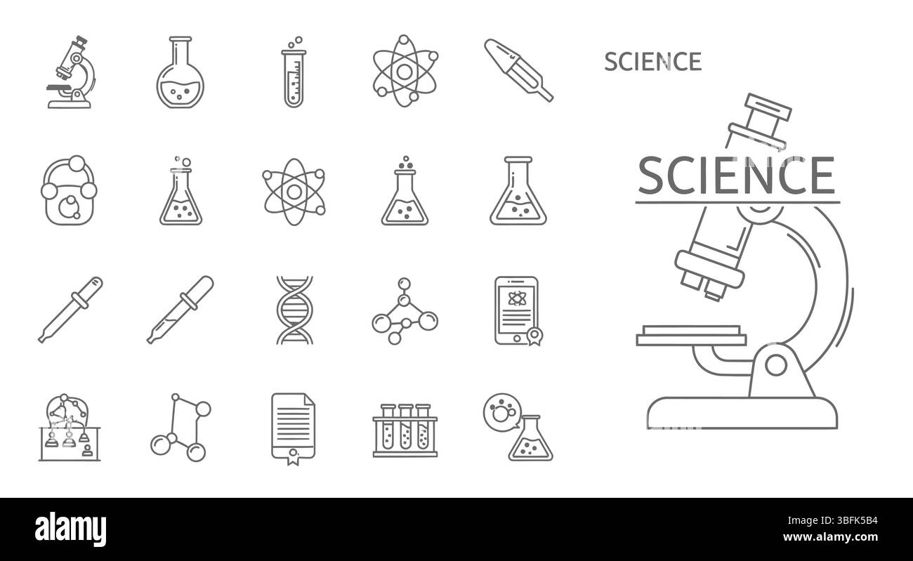 "Science Icon Set – simboli di ricerca, laboratorio, tecnologia e innovazione" Illustrazione Vettoriale