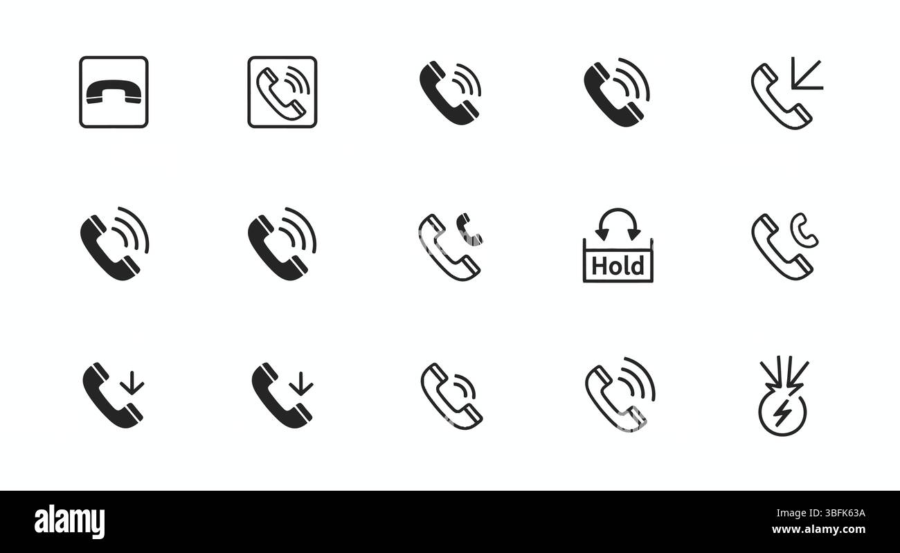 Set di icone chiamata telefonica: Simboli comunicazione, contatto, cellulare e chiamata Illustrazione Vettoriale Set di icone chiamata telefonica: Simboli comunicazione, contatto, cellulare e chiamata Illustrazione Vettoriale