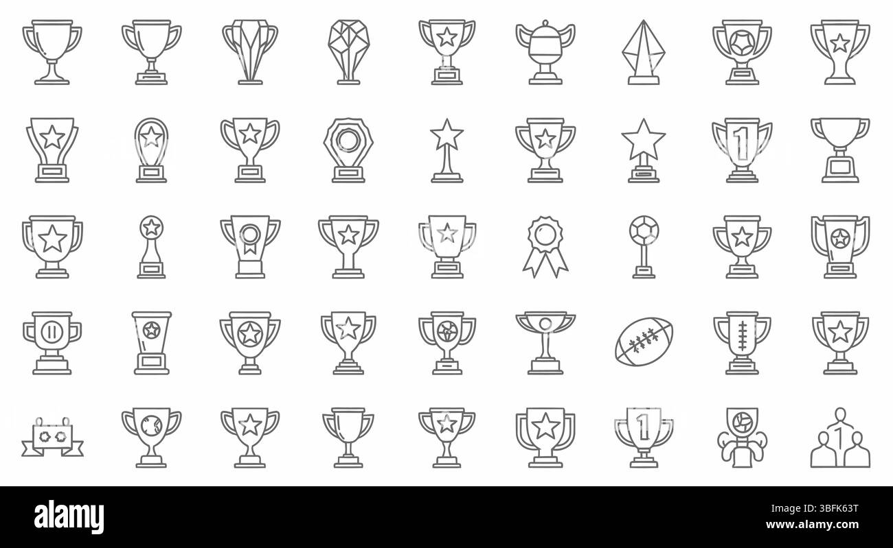 Set di icone dei trofei – simboli di premio, risultato, vincitore e premio Illustrazione Vettoriale