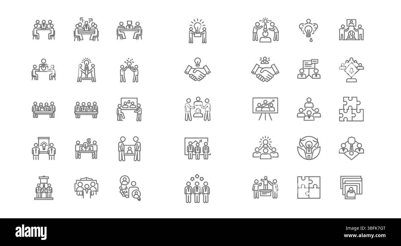 Insieme di icone del lavoro di squadra – simboli di collaborazione, cooperazione, gruppo e partenariato Illustrazione Vettoriale