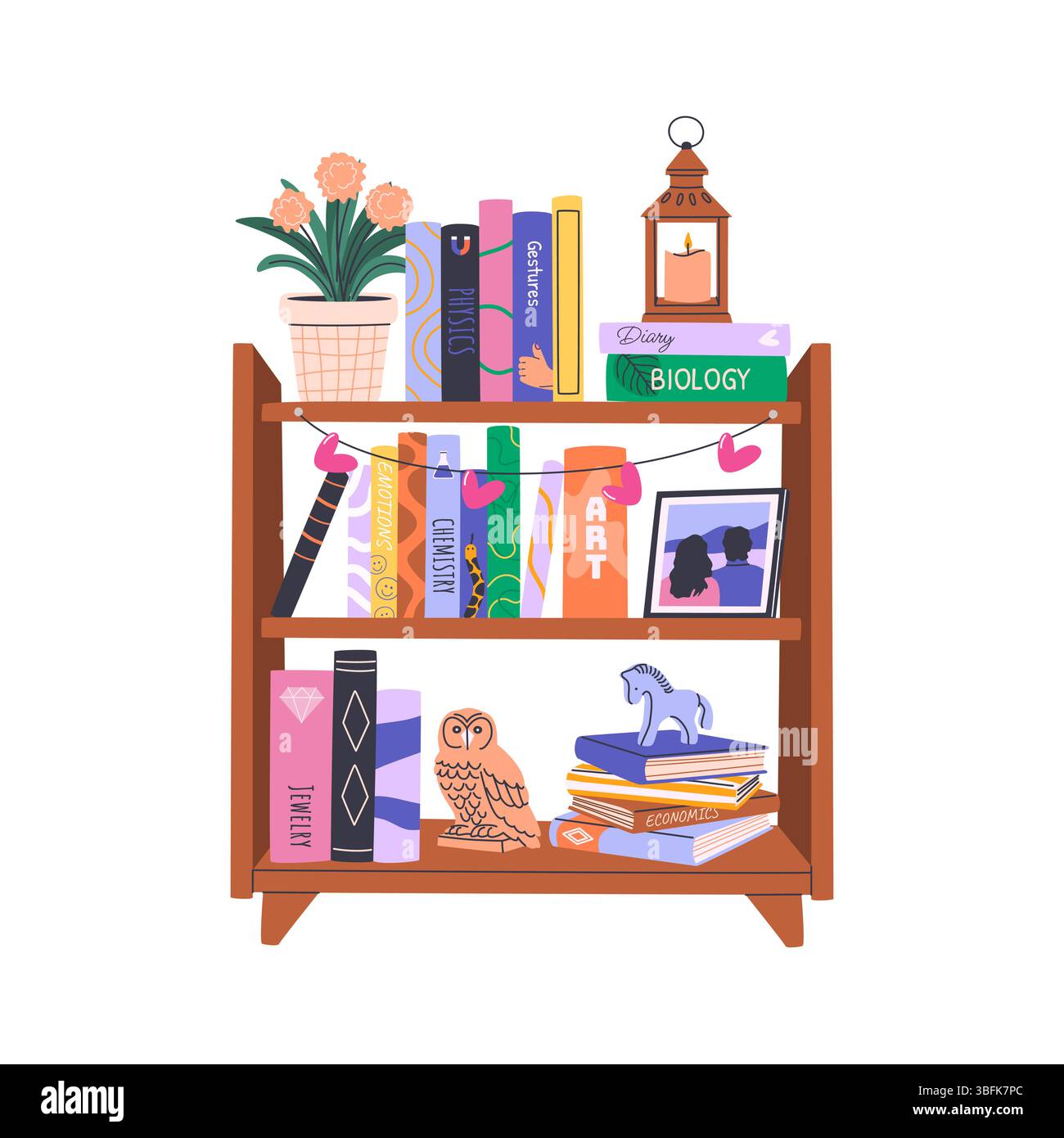 Pile di libri sugli scaffali. Biblioteca di casa. Illustrazione Vettoriale
