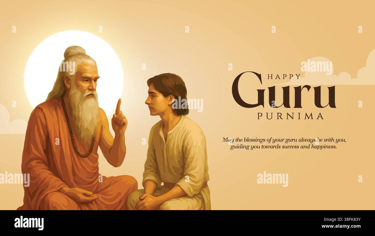 Felice guru Purnima guru e shishya insegnamento . Disegno dell'illustrazione vettoriale astratta di dio. Illustrazione Vettoriale